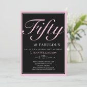 Elegant Black en roze 50 en Fabulous Birthday in Kaart (Staand voorkant)