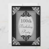 Elegant Black en Silver 100th Birthday Kaart (Voorkant)