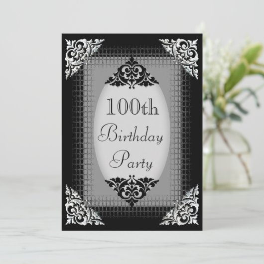Elegant Black en Silver 100th Birthday Kaart (Staand voorkant)