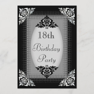 Elegant Black en Silver 18th Birthday Kaart