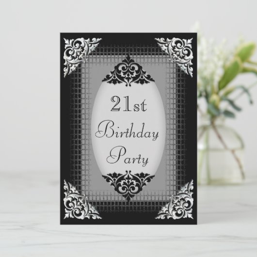 Elegant Black en Silver 21st Birthday Kaart (Staand voorkant)