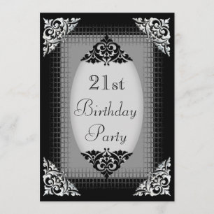 Elegant Black en Silver 21st Birthday Kaart