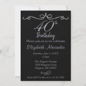 Elegant Black en Silver 40th Birthday Kaart (Voorkant)