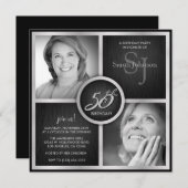 Elegant Black en Silver 50th Birthday Foto Kaart (Voorkant / Achterkant)