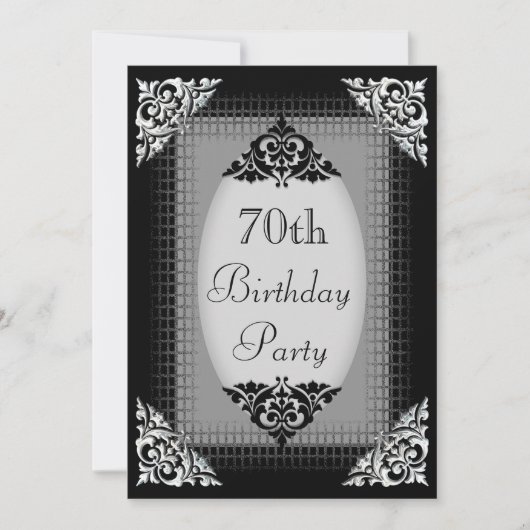 Elegant Black en Silver 70th Birthday Kaart (Voorkant)