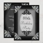 Elegant Black en Silver 80th Birthday Kaart (Voorkant / Achterkant)