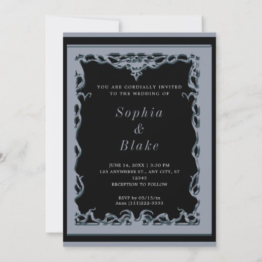 Elegant Black en Silver Art Deco Wedding Kaart (Voorkant)