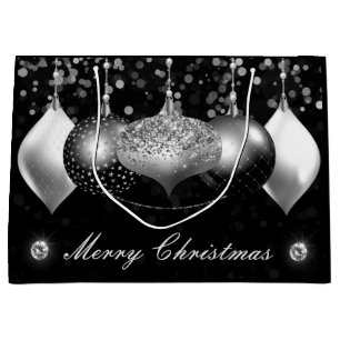 Elegant Black en Silver Baubles Merry Kerstmis Groot Cadeauzakje
