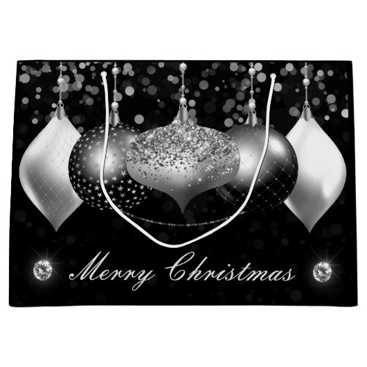 Elegant Black en Silver Baubles Merry Kerstmis Groot Cadeauzakje (Voorkant)
