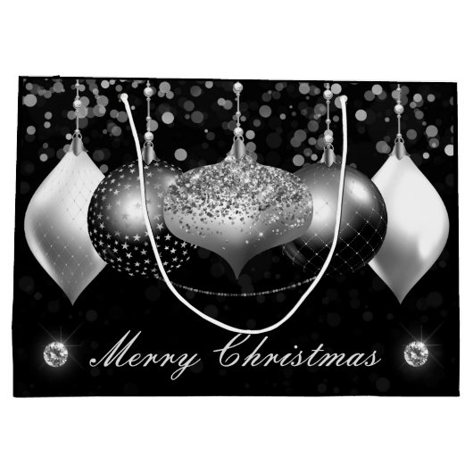 Elegant Black en Silver Baubles Merry Kerstmis Groot Cadeauzakje (Achterkant)