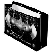 Elegant Black en Silver Baubles Merry Kerstmis Groot Cadeauzakje (Voorkant Gekanteld)