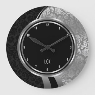 Elegant Black en Silver Damasers Silver Lijst Grote Klok