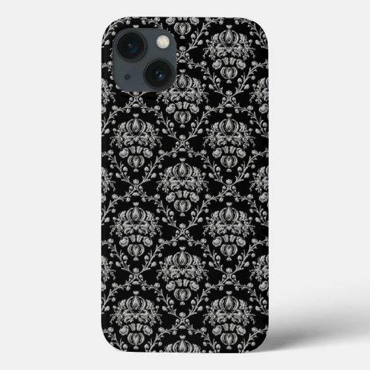 Elegant Black en Silver Damask Case-Mate iPhone Case (Achterkant)