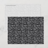 Elegant Black en Silver Damask Floral Pattern Briefkaart (Voorkant / Achterkant)