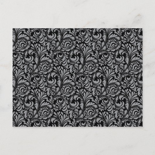 Elegant Black en Silver Damask Floral Pattern Briefkaart (Voorkant)