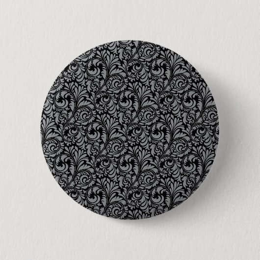 Elegant Black en Silver Damask Floral Pattern Ronde Button 5,7 Cm (Voorkant)