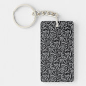Elegant Black en Silver Damask Floral Pattern Sleutelhanger (Voorkant)