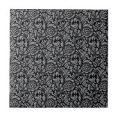 Elegant Black en Silver Damask Floral Pattern Tegeltje (Voorkant)