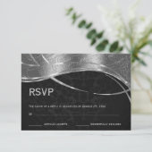 Elegant Black en Silver Damask RSVP Kaartje (Staand voorkant)