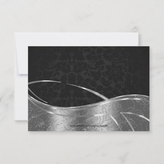 Elegant Black en Silver Damask RSVP Kaartje (Achterkant)