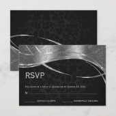 Elegant Black en Silver Damask RSVP Kaartje (Voorkant / Achterkant)