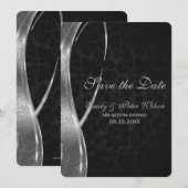 Elegant Black en Silver Damask-Save the Date Kaart (Voorkant / Achterkant)