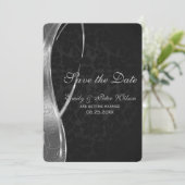 Elegant Black en Silver Damask-Save the Date Kaart (Staand voorkant)