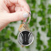 Elegant Black en Silver Floral Damaskers Sleutelhanger (Hand)