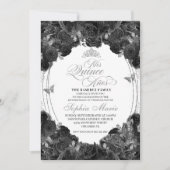 Elegant Black en Silver Floral Quinceanera Kaart (Voorkant)