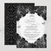 Elegant Black en Silver Floral Quinceanera Kaart (Voorkant / Achterkant)