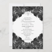 Elegant Black en Silver Floral Quinceanera Kaart (Voorkant)