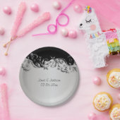 Elegant Black en Silver Floral Wedding Design Papieren Bordje (Feest)