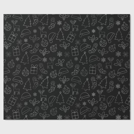 Elegant Black en Silver Foil kerstpatroon Cadeaupapier (Vlak)