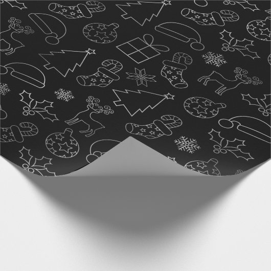 Elegant Black en Silver Foil kerstpatroon Cadeaupapier (Hoek)