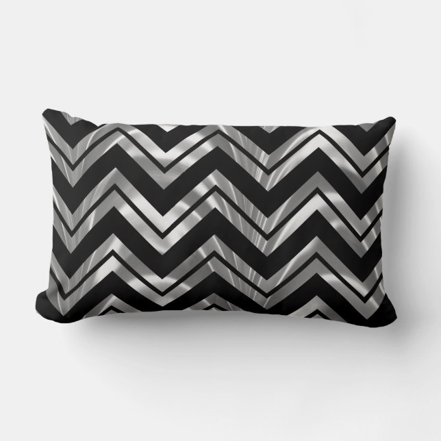 Elegant Black en Silver Geometric Chevron Pattern Kussen (Voorkant)