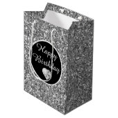 Elegant Black en Silver Glitter Birthday Medium Cadeauzakje (Voorkant Gekanteld)