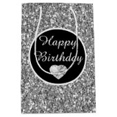 Elegant Black en Silver Glitter Birthday Medium Cadeauzakje (Voorkant)