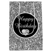 Elegant Black en Silver Glitter Birthday Medium Cadeauzakje (Achterkant)
