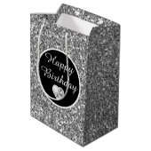 Elegant Black en Silver Glitter Birthday Medium Cadeauzakje (Achterkant Gekanteld)