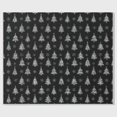 Elegant Black en Silver Glitter-kerstbomen Cadeaupapier (Vlak)