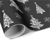 Elegant Black en Silver Glitter-kerstbomen Cadeaupapier (Rol Hoek)