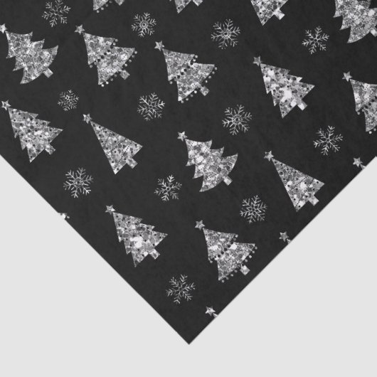 Elegant Black en Silver Glitter-kerstbomen Tissuepapier (Detail)