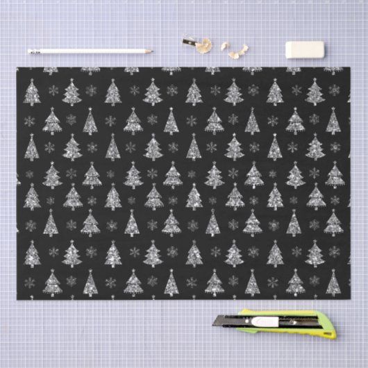 Elegant Black en Silver Glitter-kerstbomen Tissuepapier (Craft)