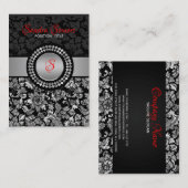Elegant Black en Silver Grey Floral Damaskers Visitekaartje (Voorkant / Achterkant)