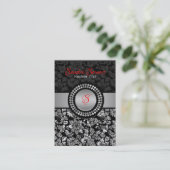 Elegant Black en Silver Grey Floral Damaskers Visitekaartje (Staand voorkant)