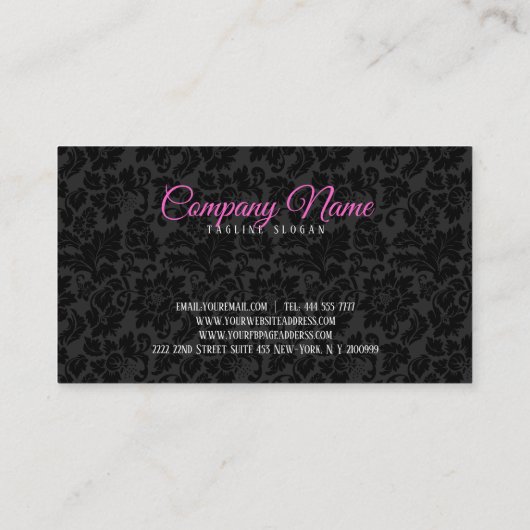 Elegant Black en Silver Grey Floral Damaskers Visitekaartje (Achterkant)