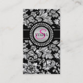 Elegant Black en Silver Grey Floral Damaskers Visitekaartje (Voorkant)