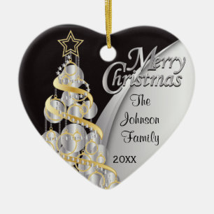 Elegant Black en Silver Kerstmis Aanpassen Keramisch Ornament