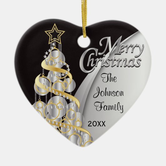 Elegant Black en Silver Kerstmis | Aanpassen Keramisch Ornament (Voorkant)