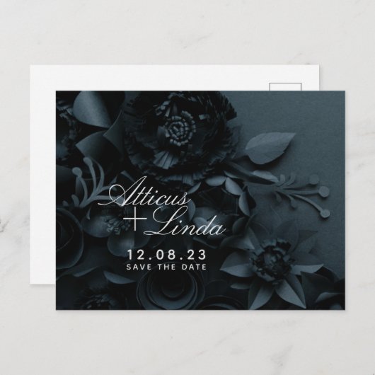 Elegant Black en Silver Save the Date Cards Aankondigingskaart (Voorkant / Achterkant)